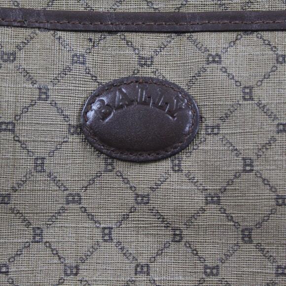 Bally Tote Bag Brown Tan Monogram Leather Trim Shoulder Vintage Luxury - Picture 2 of 8